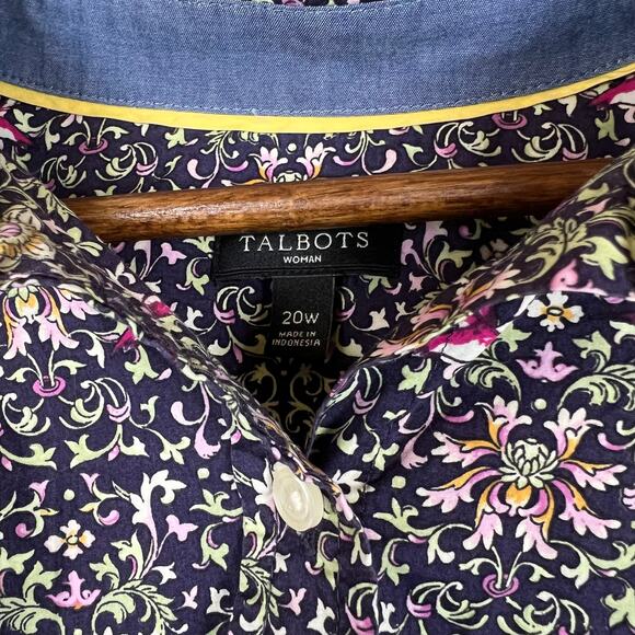 Women's Talbots Size 20W Purple Ditzy Floral Long Sleeve Button Down - Picture 3 of 8
